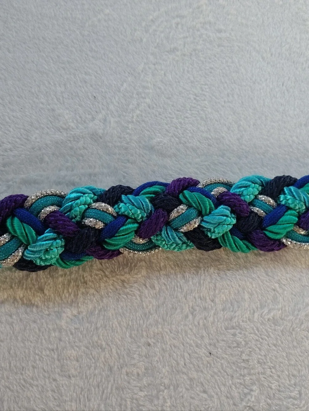Braided Vintage Teal Elastic Waist Belt with Multicolor Accent